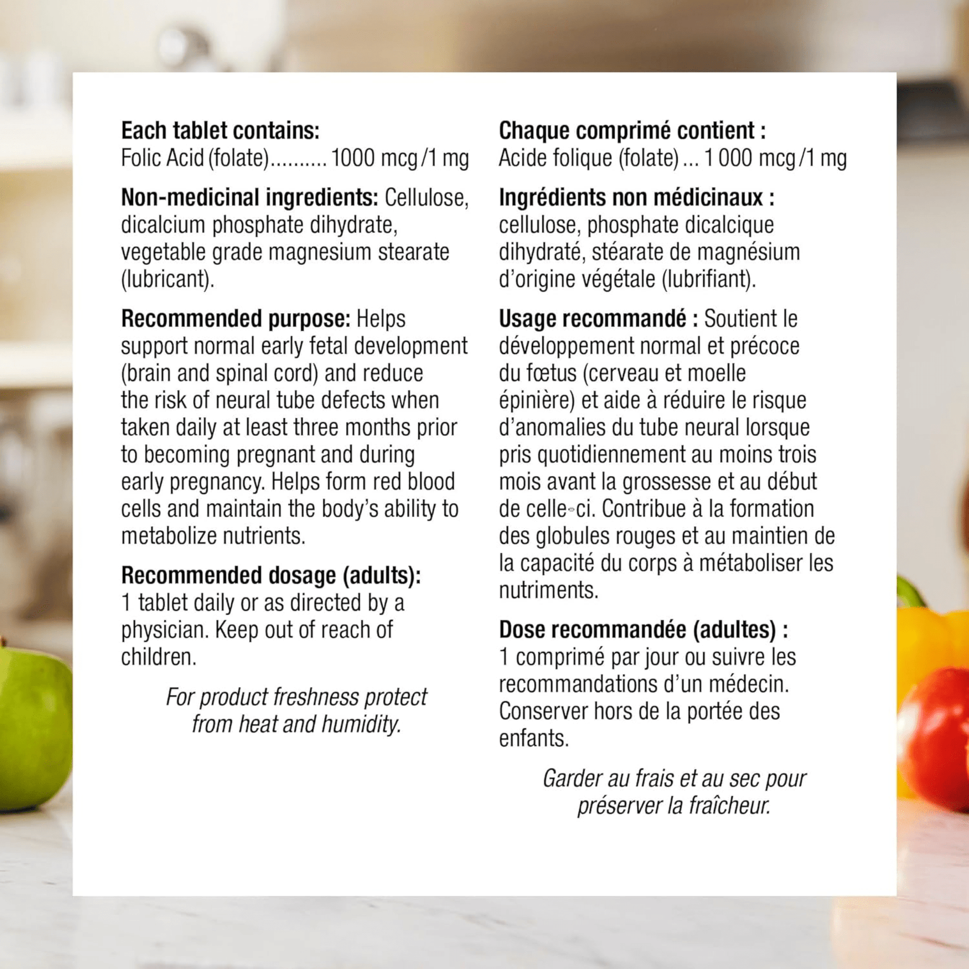 120 Tablets | Webber Naturals Folic Acid 1000 mcg