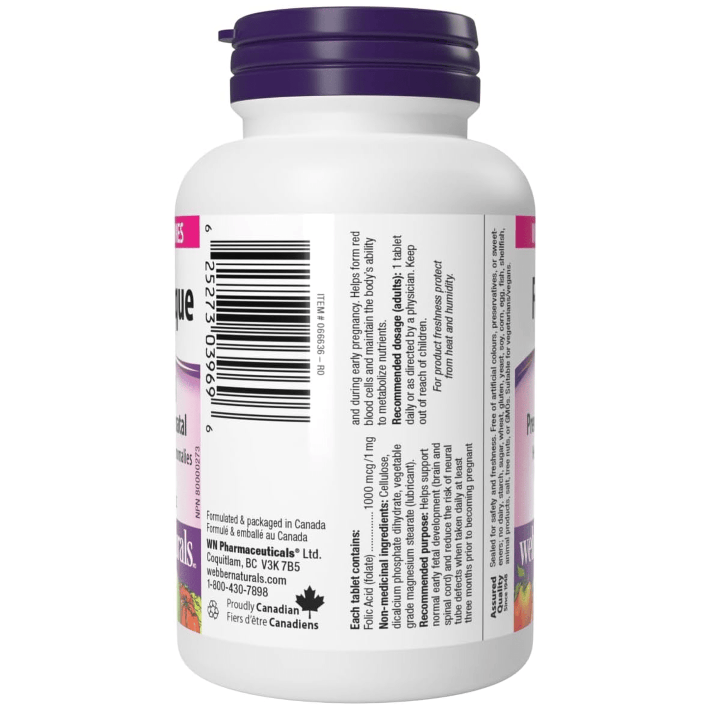 120 Tablets | Webber Naturals Folic Acid 1000 mcg