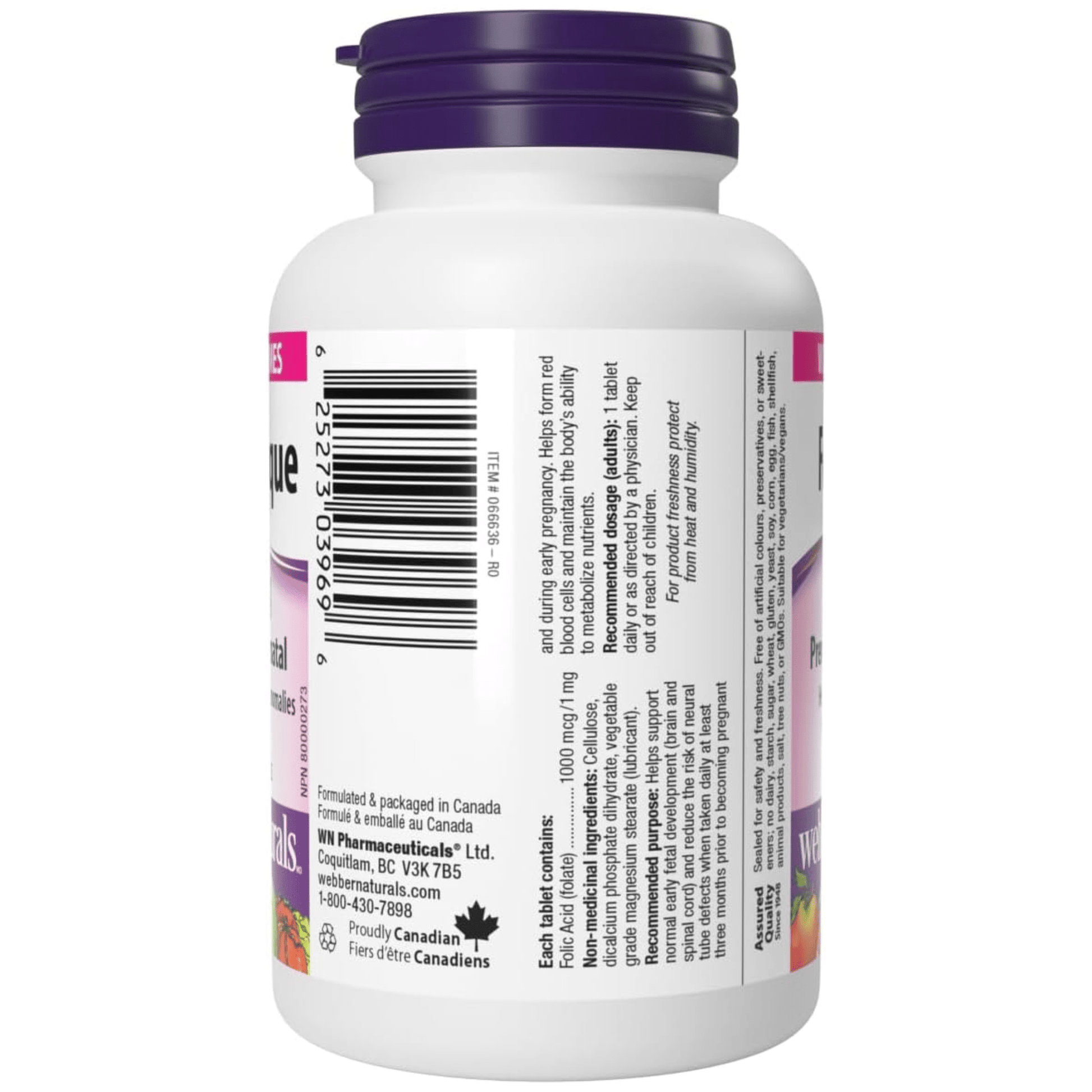 120 Tablets | Webber Naturals Folic Acid 1000 mcg