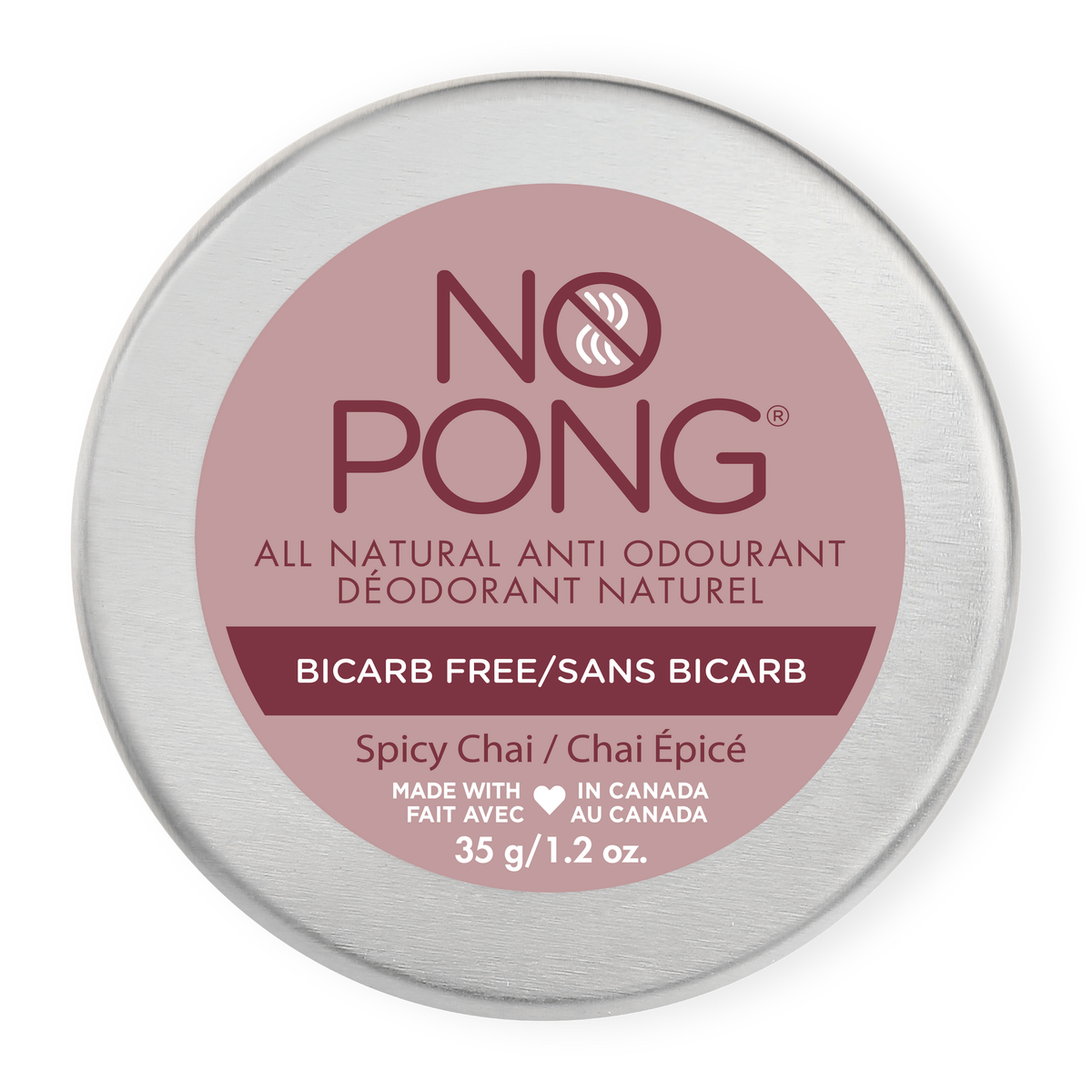 No Pong Natural Deodorant Cream, Aluminum-Free, Original, Bicarb Free, Fragrance Free Vegan or Spicy Chai, Case of 12 x 35g - Spicy Chai Bicarb Free