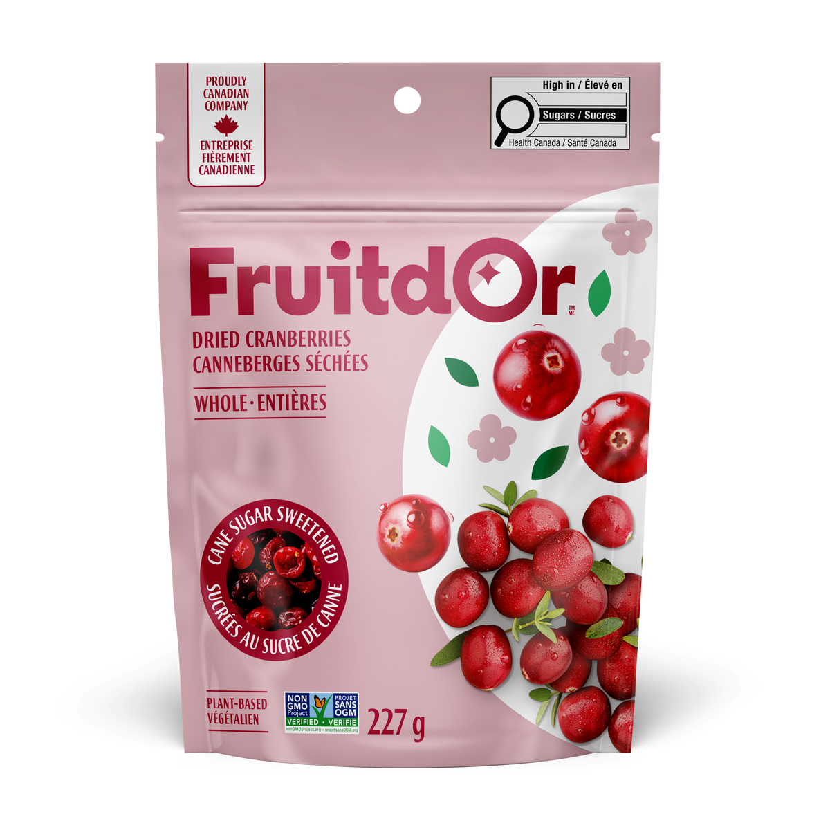 Patience Fruit & Co. Dried Cranberries and Wild Blueberries 10-Pack, Organic and No Sugar Added Options - Whole Cranberries, Cane Sugar Sweetened, 10 x 227g