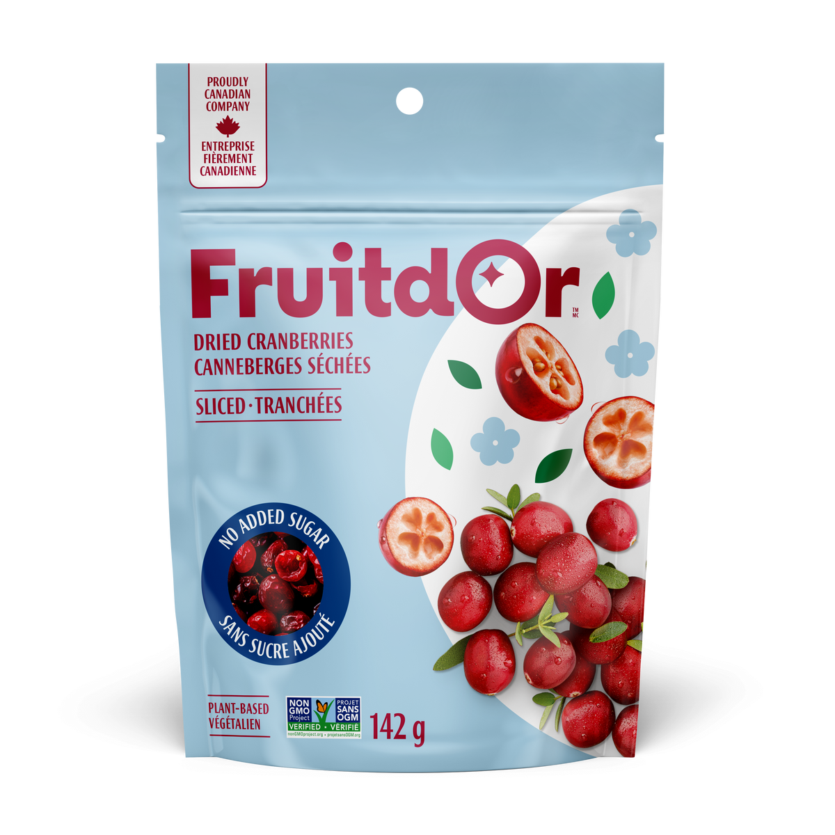 Patience Fruit & Co. Dried Cranberries and Wild Blueberries 10-Pack, Organic and No Sugar Added Options - Sliced Cranberries, No Sugar Added, 10 x 142g