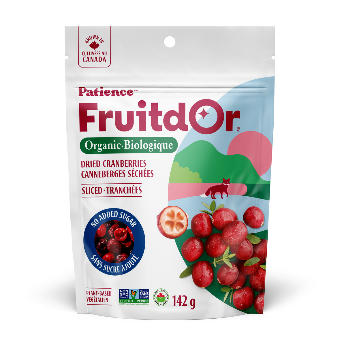Patience Fruit & Co. Dried Cranberries and Wild Blueberries 10-Pack, Organic and No Sugar Added Options - Organic Sliced Cranberries, No Sugar Added, 10 x 142g