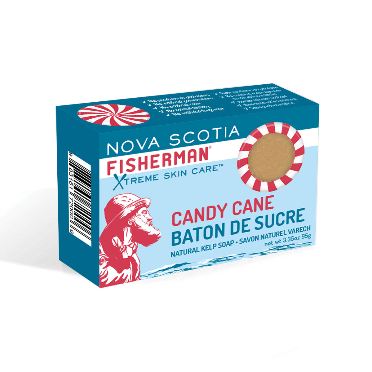 Nova Scotia Fisherman Sea Kelp Bar Soap, Handmade Cold Process Soap, 11 Scents, 95g-136g - Candy Cane (95g)