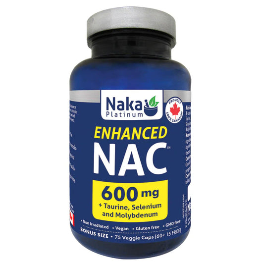 Naka Platinum Enhanced NAC 600mg with Taurine, Selenium and Molybdenum, 75 Vegetable Capsules
