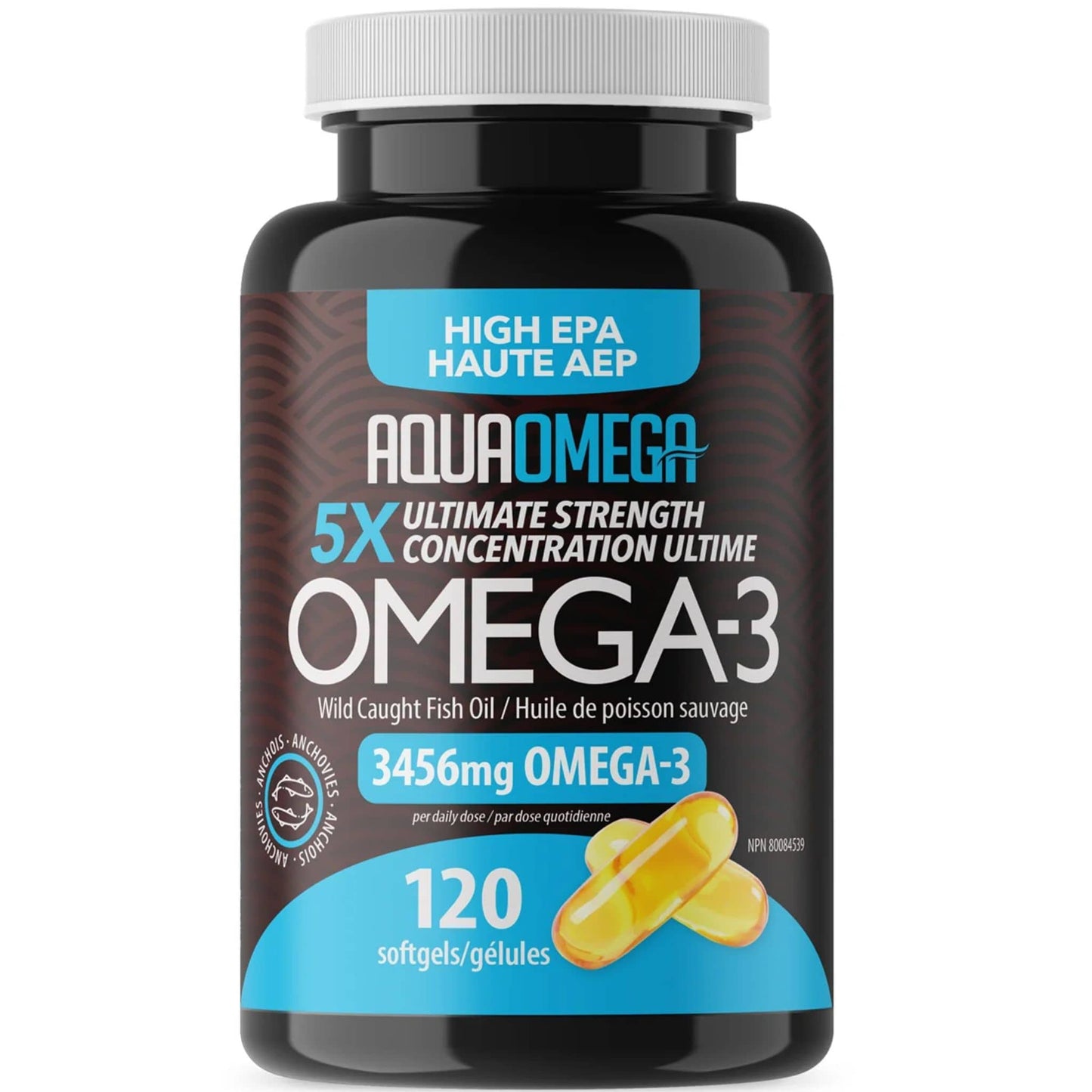 120 Softgels | AquaOmega High EPA Omega-3 Wild Caught Fish Oil, 5x Ultimate Strength