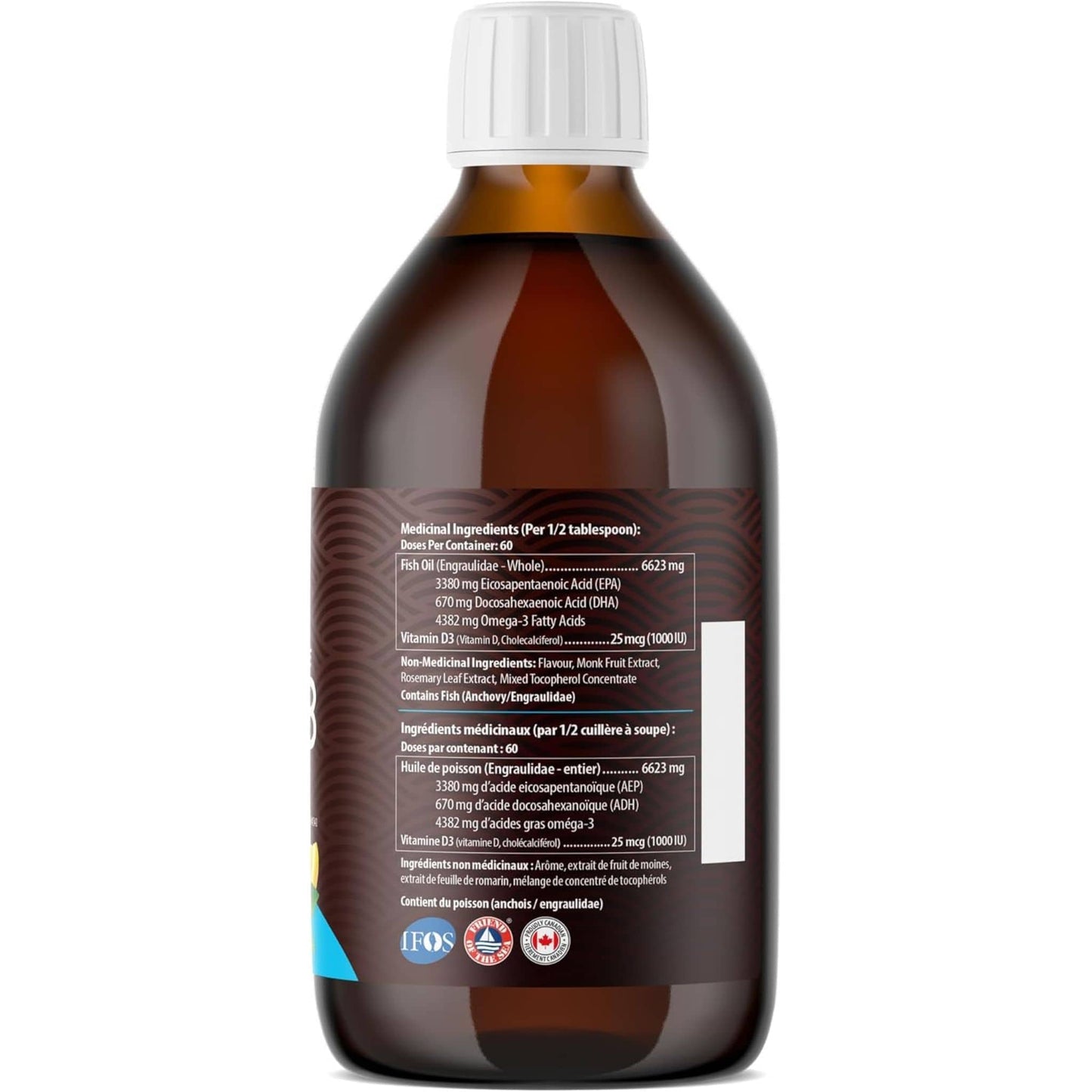 Lemon Flavour, 450ml | AquaOmega High EPA Omega 3 Fish Oil, 5X Extra Strength Liquid Fish Oil