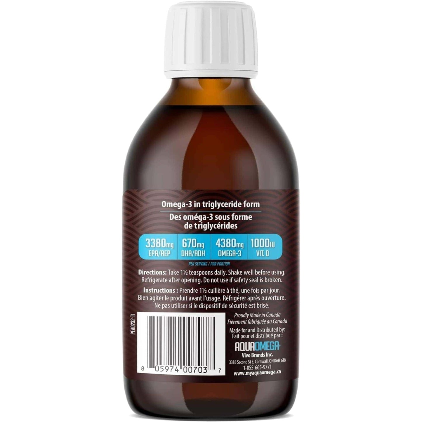 Tropical Flavour, 255ml | AquaOmega High EPA Omega 3 Fish Oil, 5X Extra Strength Liquid Fish Oil