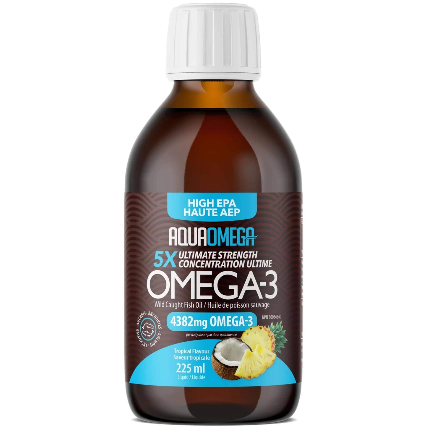 Tropical Flavour, 255ml | AquaOmega High EPA Omega 3 Fish Oil, 5X Extra Strength Liquid Fish Oil