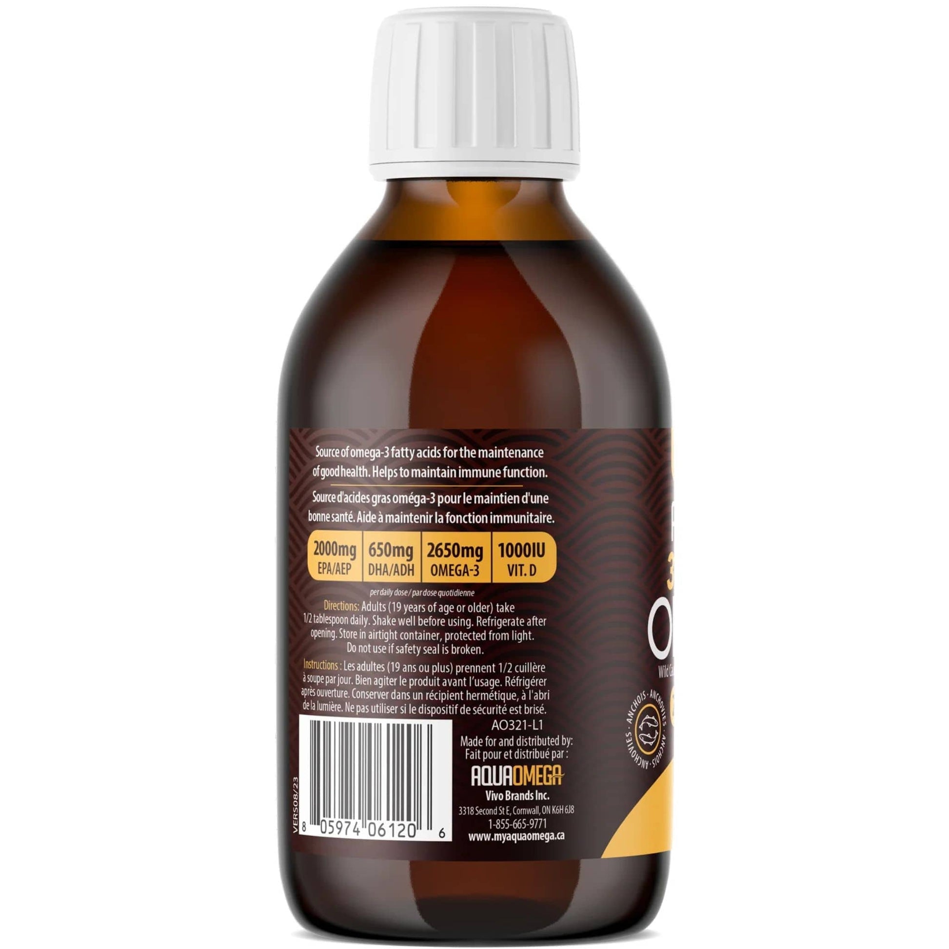 Lemon Flavour, 450ml| AquaOmega Daily Maintenance Omega 3 Fish Oil, 3X Extra Strength Liquid