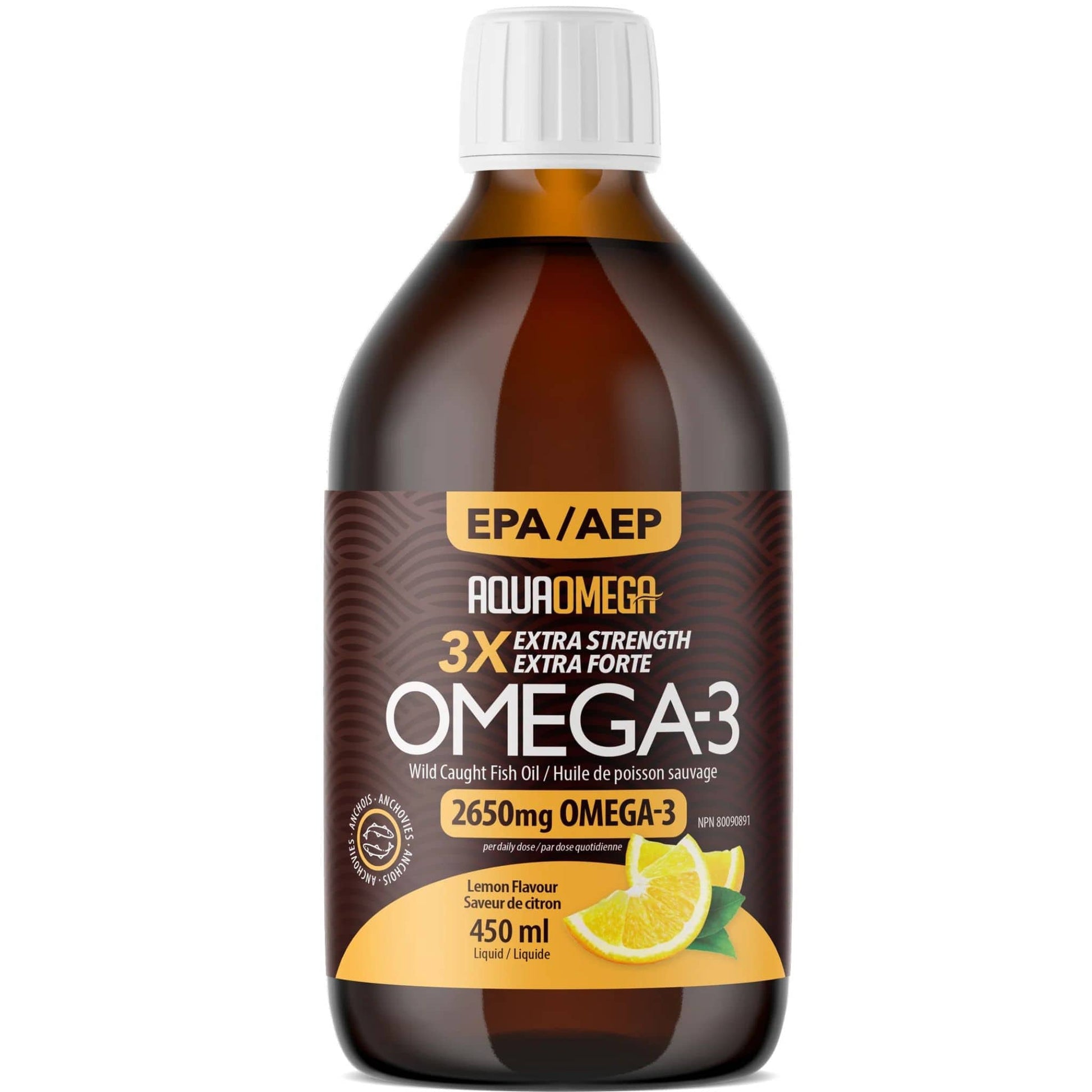 Lemon Flavour, 450ml| AquaOmega Daily Maintenance Omega 3 Fish Oil, 3X Extra Strength Liquid