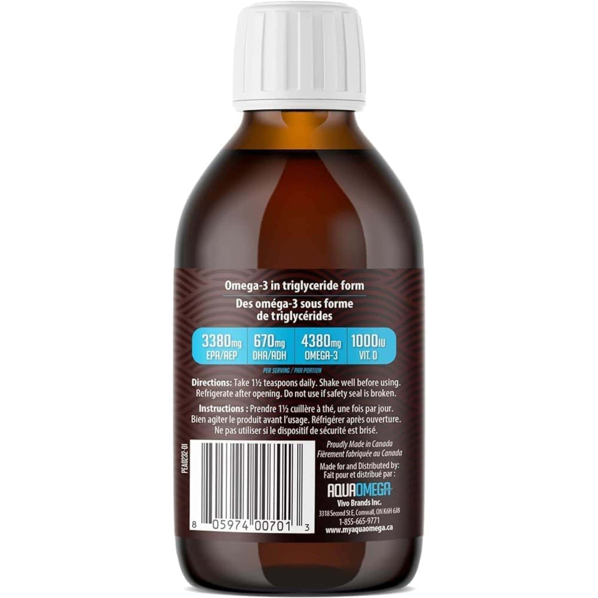 Orange Flavour, 255ml | AquaOmega High EPA Omega 3 Fish Oil, 5X Extra Strength Liquid Fish Oil