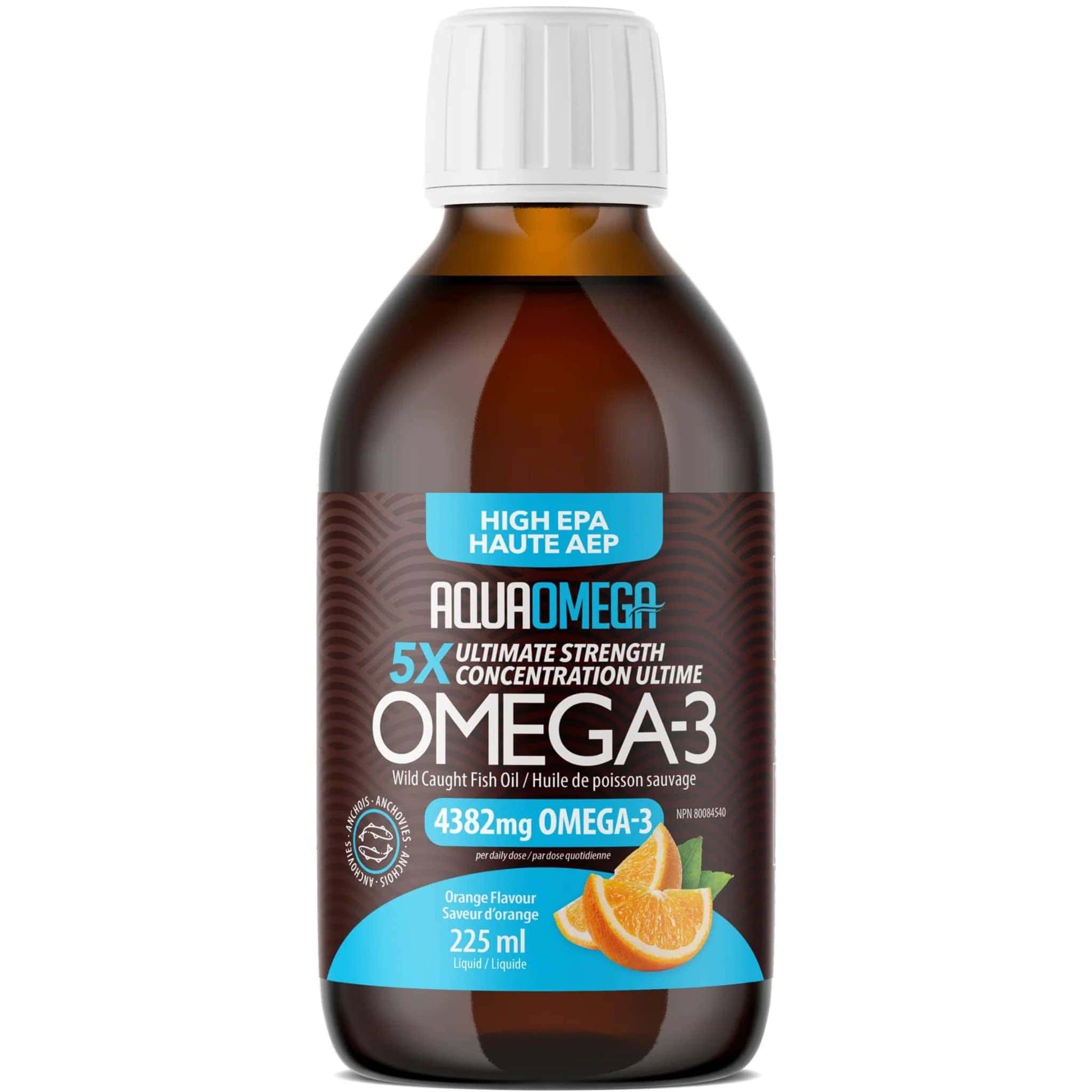 Orange Flavour, 255ml | AquaOmega High EPA Omega 3 Fish Oil, 5X Extra Strength Liquid Fish Oil