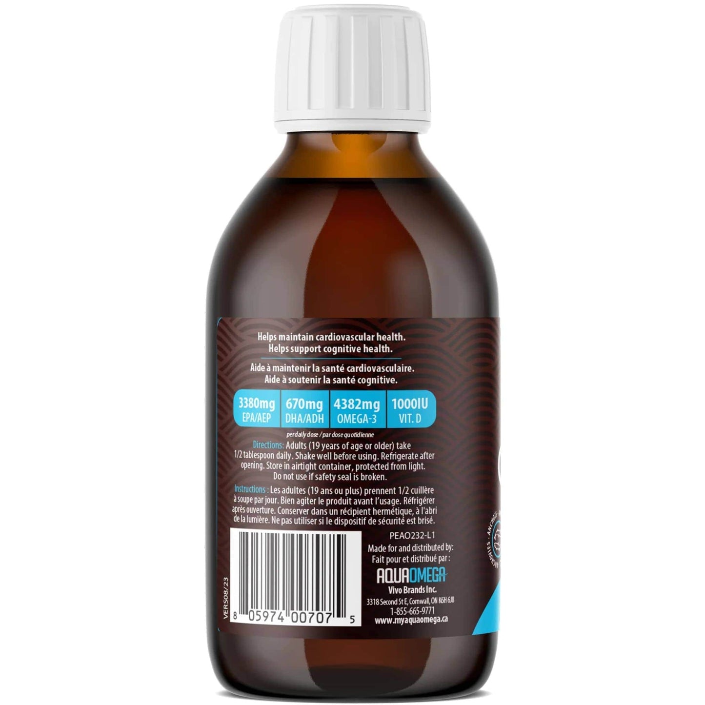 Lemon Flavour, 225ml | AquaOmega High EPA Omega 3 Fish Oil, 5X Extra Strength Liquid Fish Oil