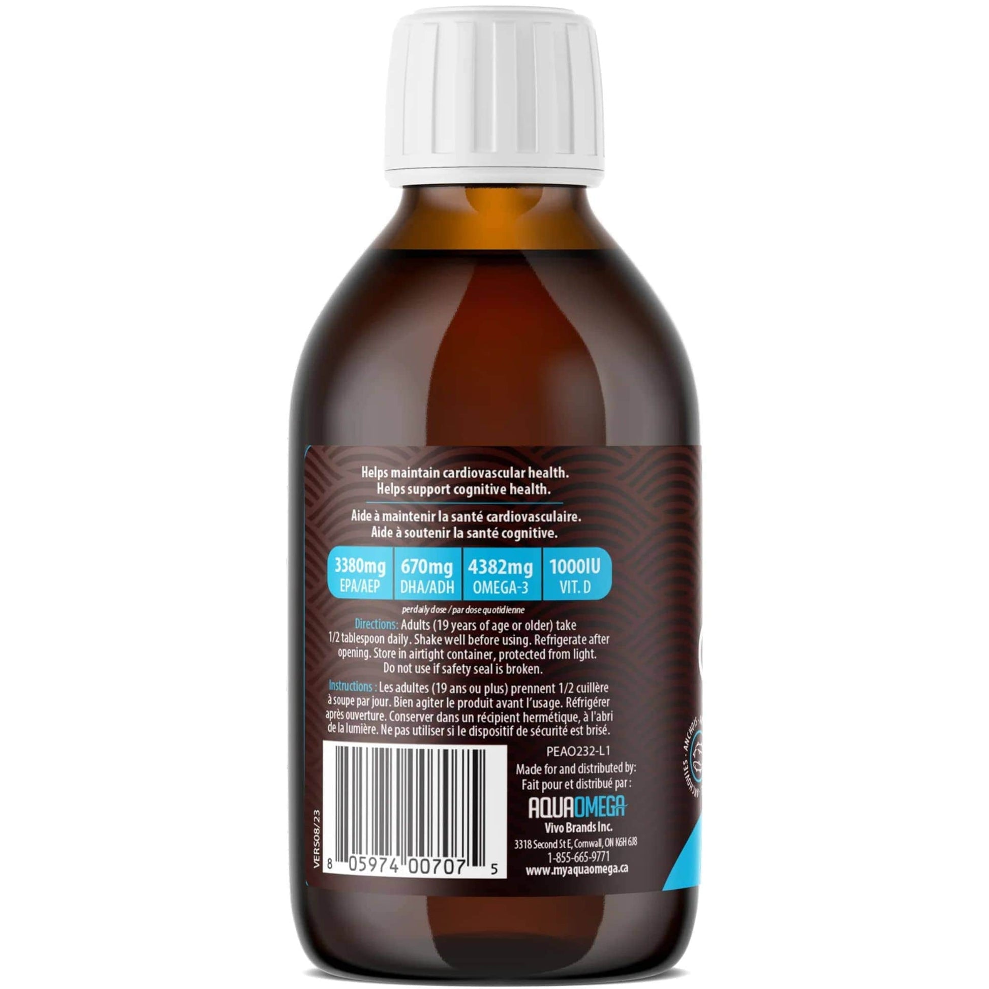 Lemon Flavour, 225ml | AquaOmega High EPA Omega 3 Fish Oil, 5X Extra Strength Liquid Fish Oil