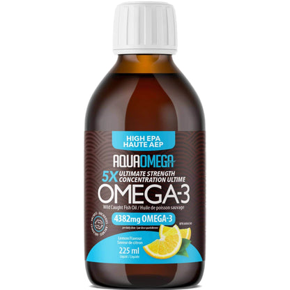 Lemon Flavour, 225ml | AquaOmega High EPA Omega 3 Fish Oil, 5X Extra Strength Liquid Fish Oil
