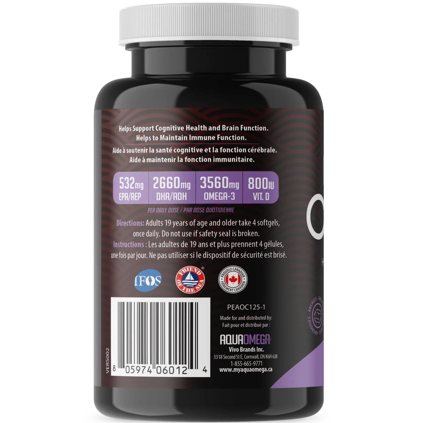 120 Softgels | AquaOmega High DHA Omega 3 Fish Oil, 3X Extra Strength Fish Oil Softgels