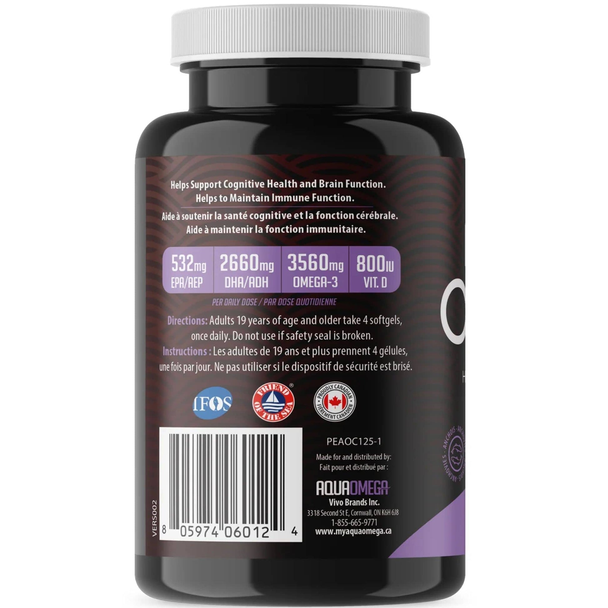 120 Softgels | AquaOmega High DHA Omega 3 Fish Oil, 3X Extra Strength Fish Oil Softgels