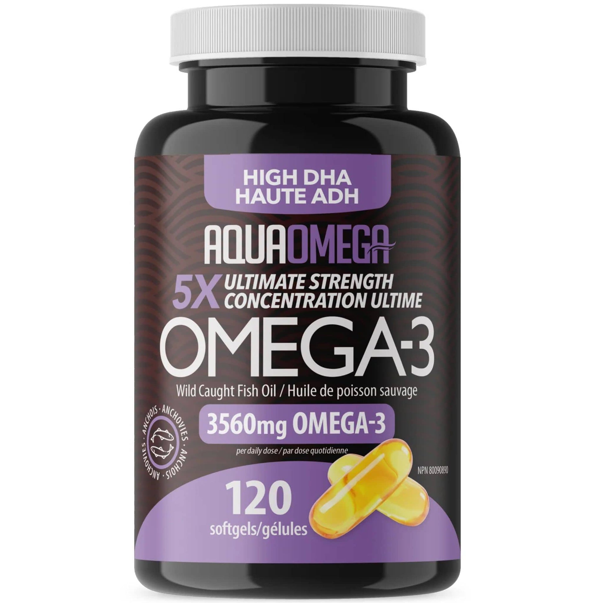120 Softgels | AquaOmega High DHA Omega 3 Fish Oil, 3X Extra Strength Fish Oil Softgels