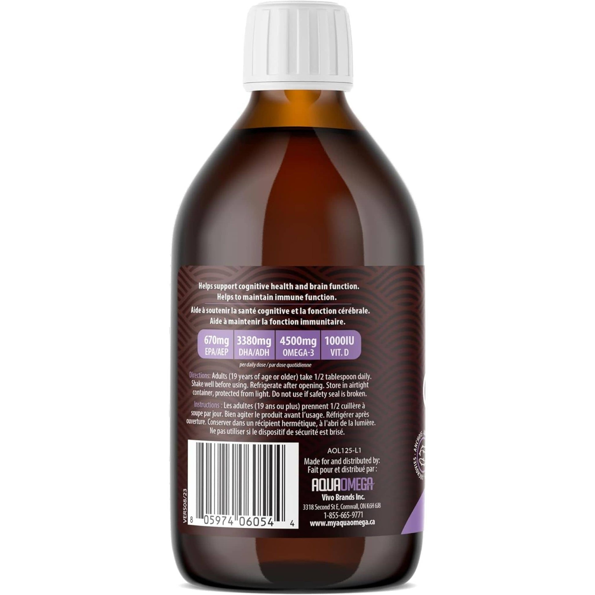 Lemon Flavour, 450ml | AquaOmega High DHA Omega 3 Fish Oil, 5X Extra Strength Liquid Fish Oil