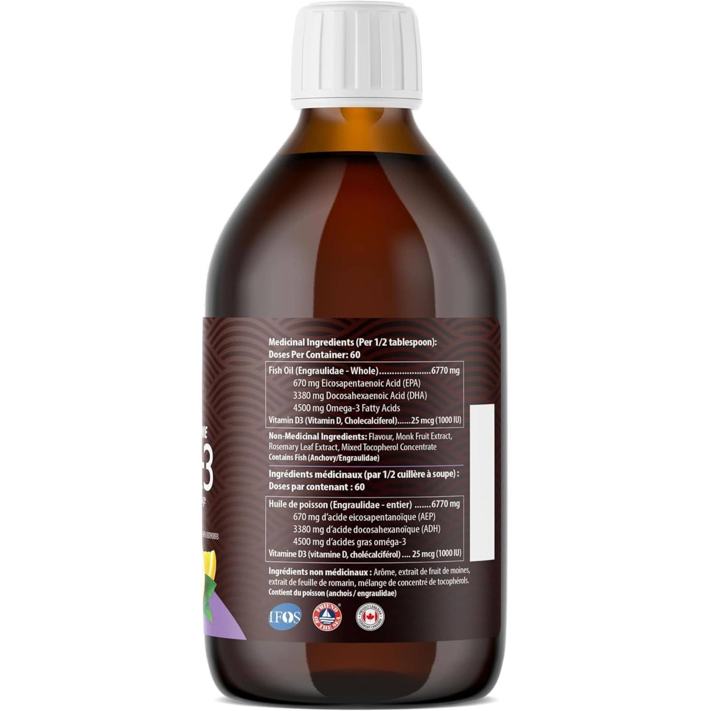 Lemon Flavour, 450ml | AquaOmega High DHA Omega 3 Fish Oil, 5X Extra Strength Liquid Fish Oil