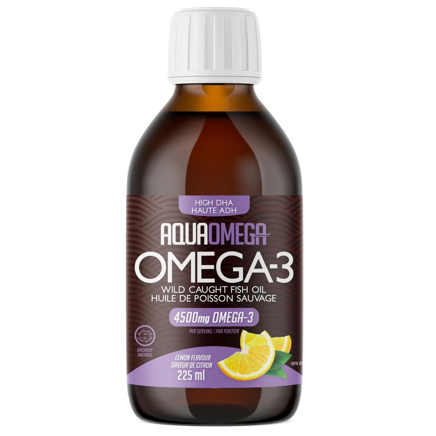 Lemon 225ml | AquaOmega 1:5 High DHA Omega-3 Wild Caught Fish Oil  225ml bottle // lemon flavour