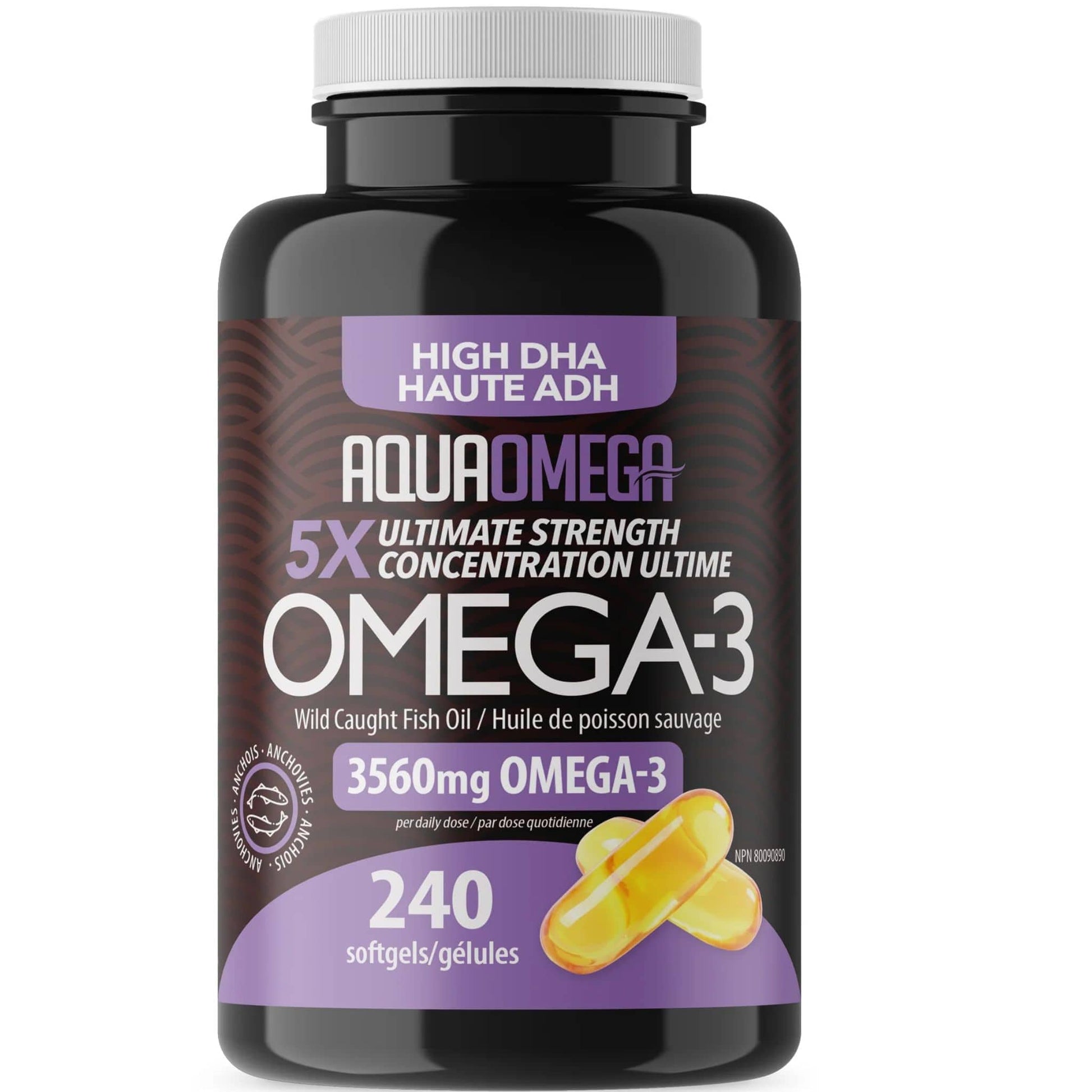 240 Softgels | AquaOmega High DHA Omega 3 Fish Oil, 3X Extra Strength Fish Oil Softgels