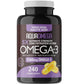 240 Softgels | AquaOmega High DHA Omega 3 Fish Oil, 3X Extra Strength Fish Oil Softgels