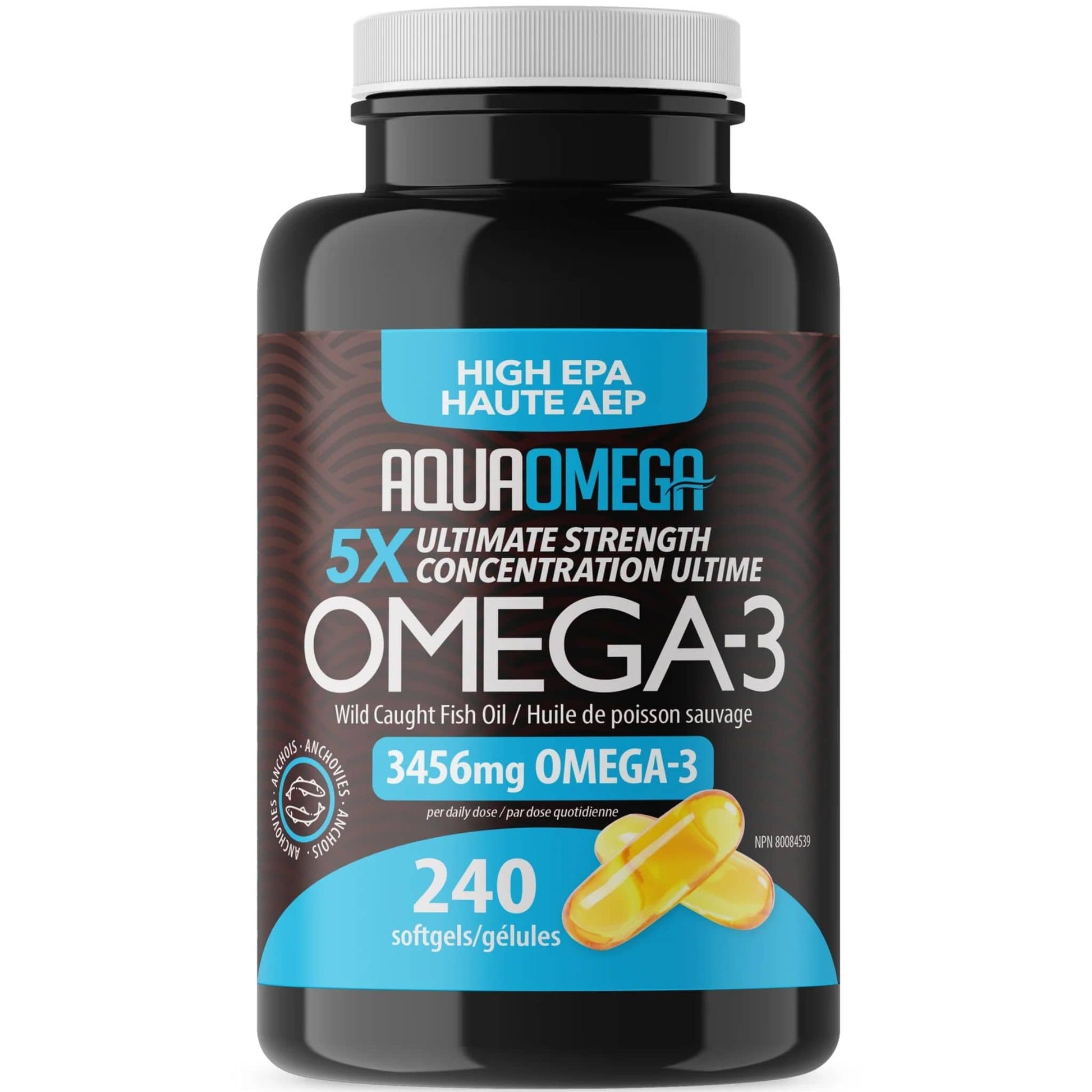 240 Softgels | AquaOmega High EPA Omega-3 Wild Caught Fish Oil, 5x Ultimate Strength