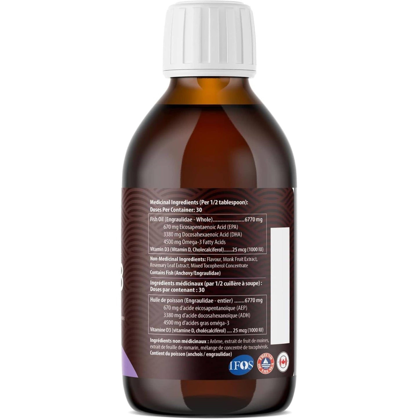 Grape Flavour, 225ml | AquaOmega High DHA Omega 3 Fish Oil, 5X Extra Strength Liquid Fish Oil