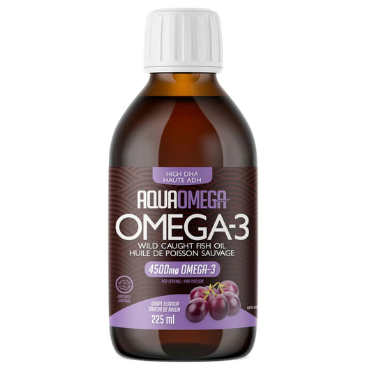 Grape 225ml | AquaOmega 1:5 High DHA Omega-3 Wild Caught Fish Oil  225ml bottle // grape flavour