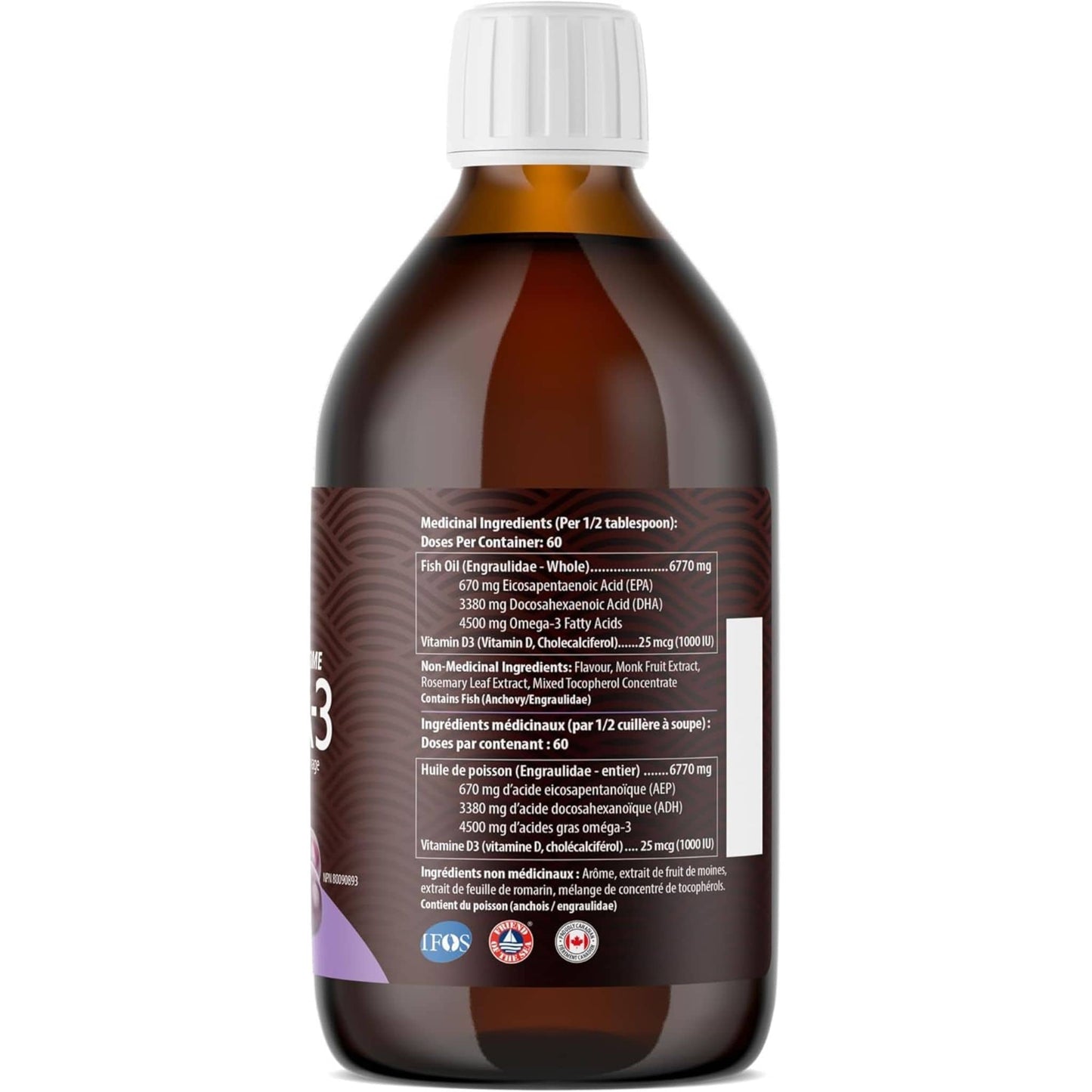 Grape Flavour, 450ml | AquaOmega High DHA Omega 3 Fish Oil, 5X Extra Strength Liquid Fish Oil
