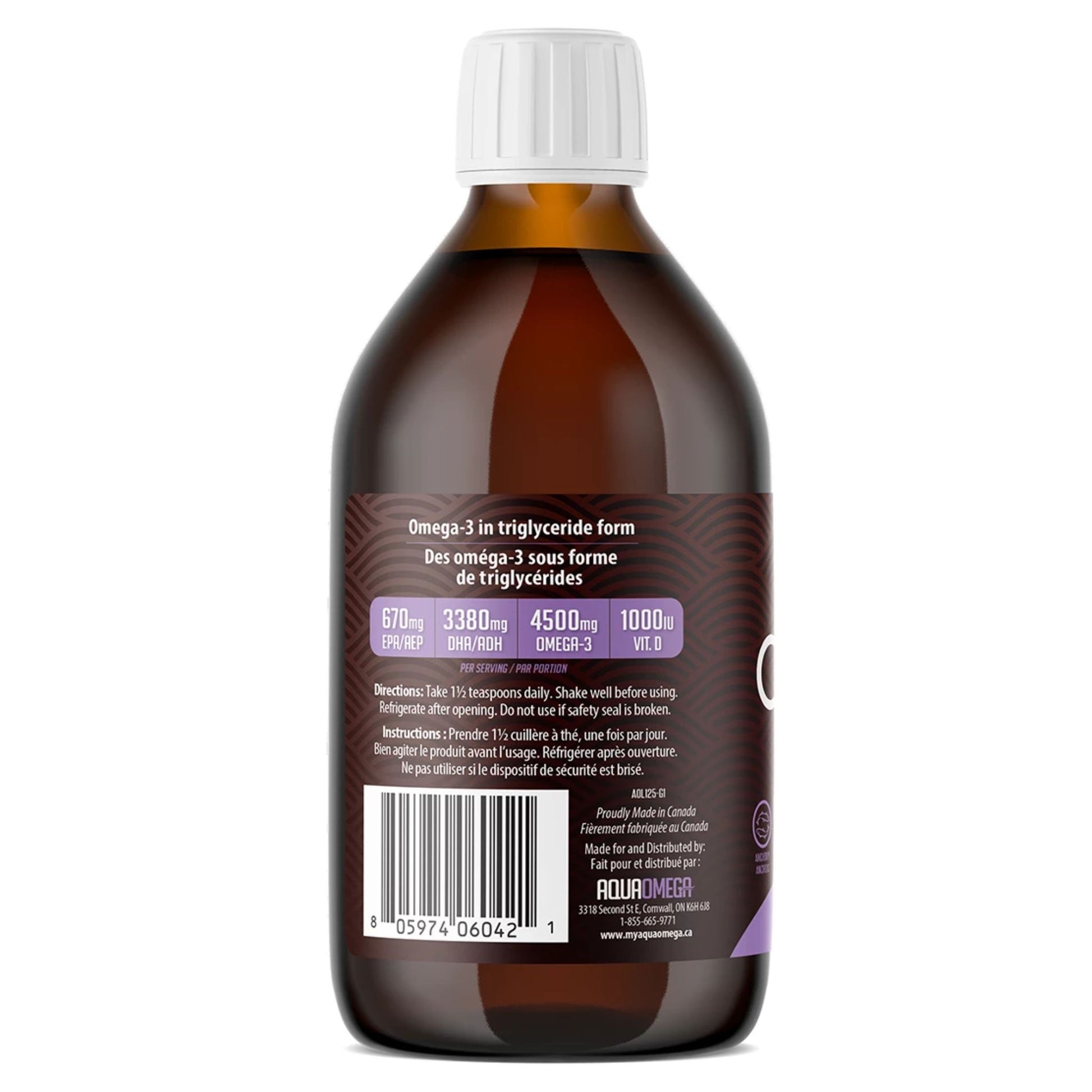 Grape 450ml | AquaOmega 1:5 High DHA Omega-3 Wild Caught Fish Oil 450ml bottle // grape flavour