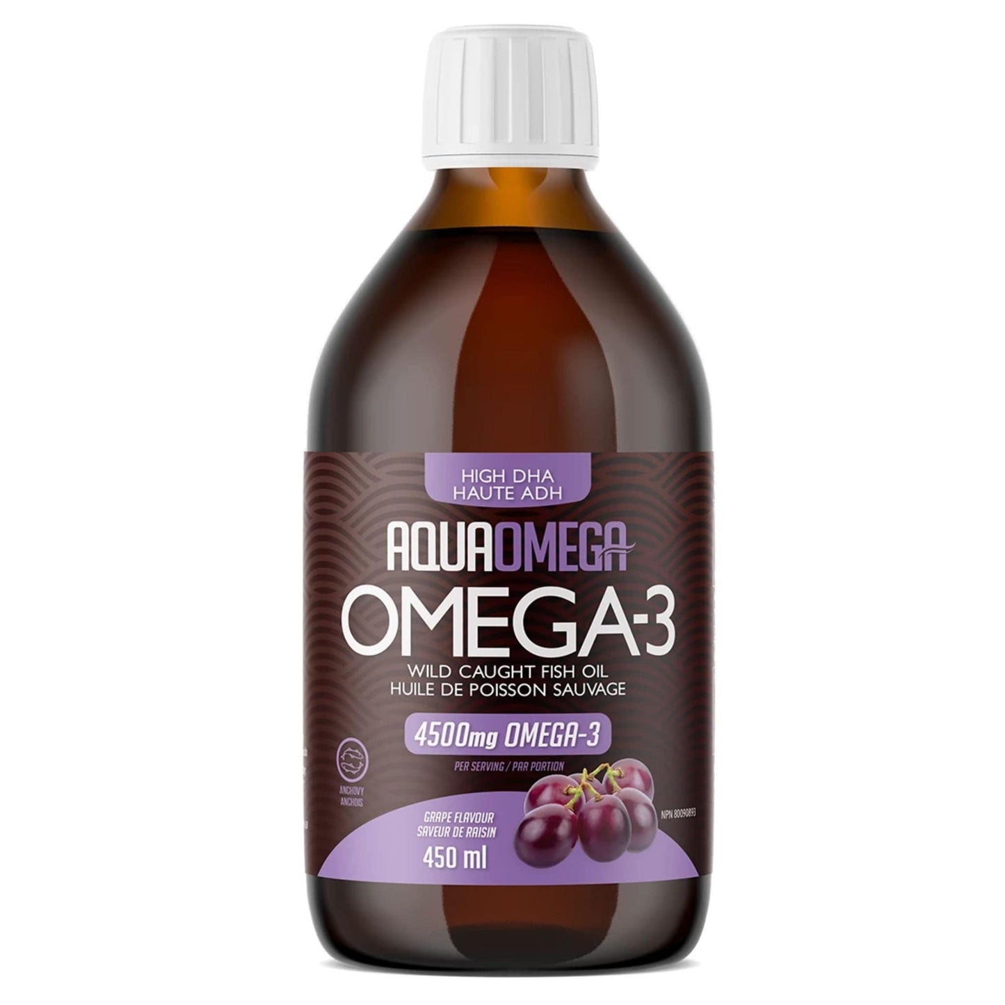 Grape 450ml | AquaOmega 1:5 High DHA Omega-3 Wild Caught Fish Oil  450ml bottle // grape flavour