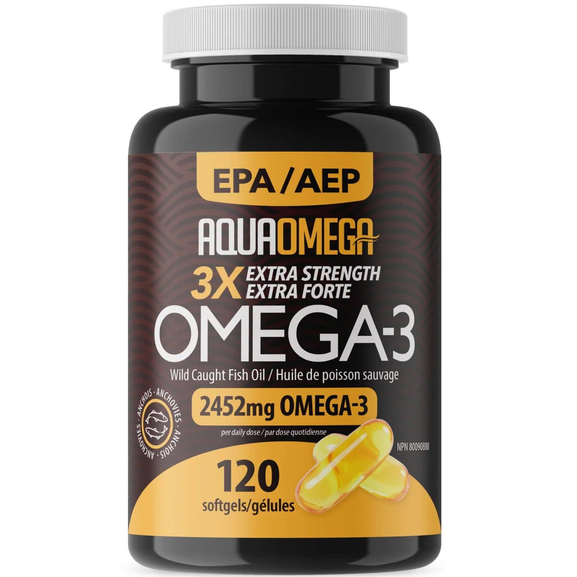 120 Softgels | AquaOmega Daily Maintenance Omega 3 Fish Oil, 3X Extra Strength Fish Oil