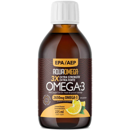 Lemon Flavour, 225ml| AquaOmega Daily Maintenance Omega 3 Fish Oil, 3X Extra Strength Liquid