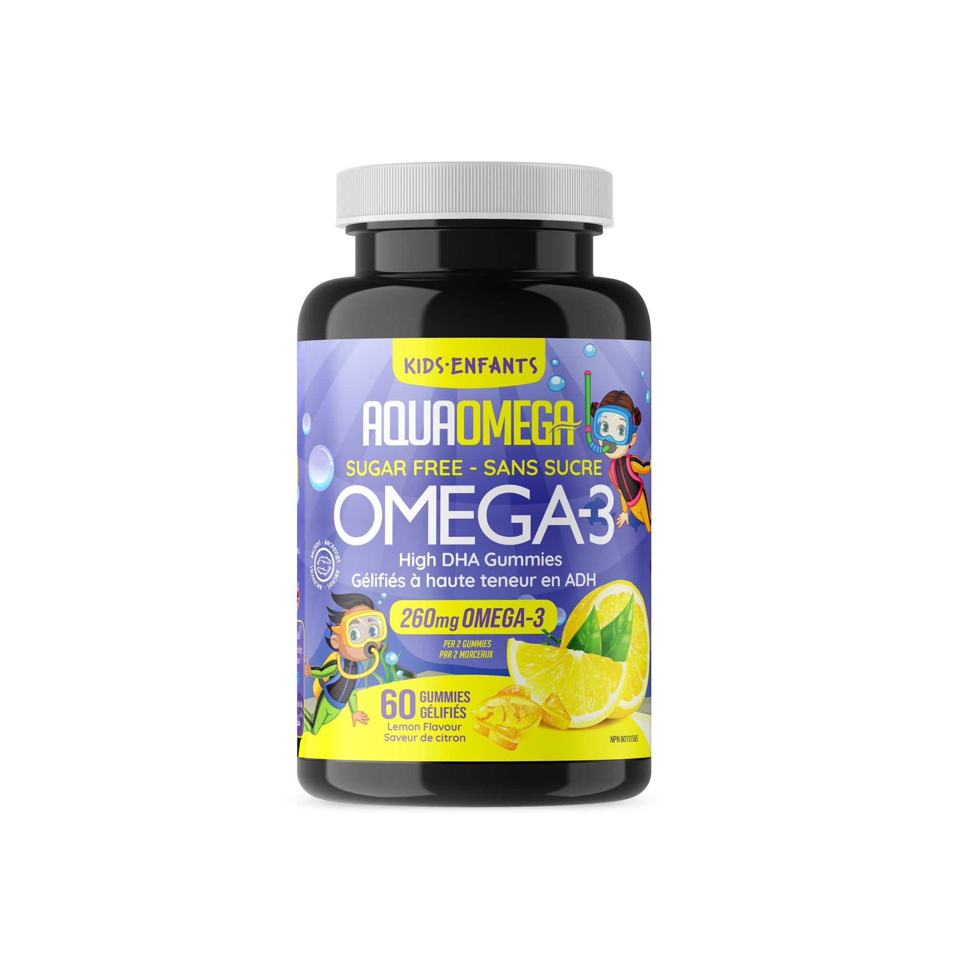 AquaOmega High DHA Omega 3 Kids Gummies Lemon