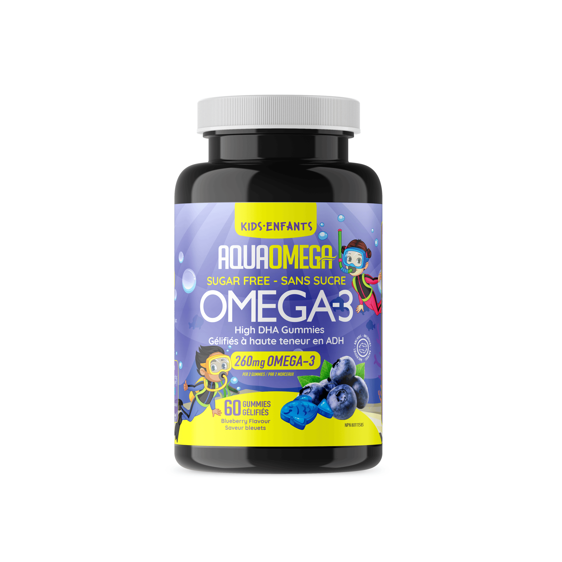 AquaOmega High DHA Omega 3 Kids Gummies Blueberry