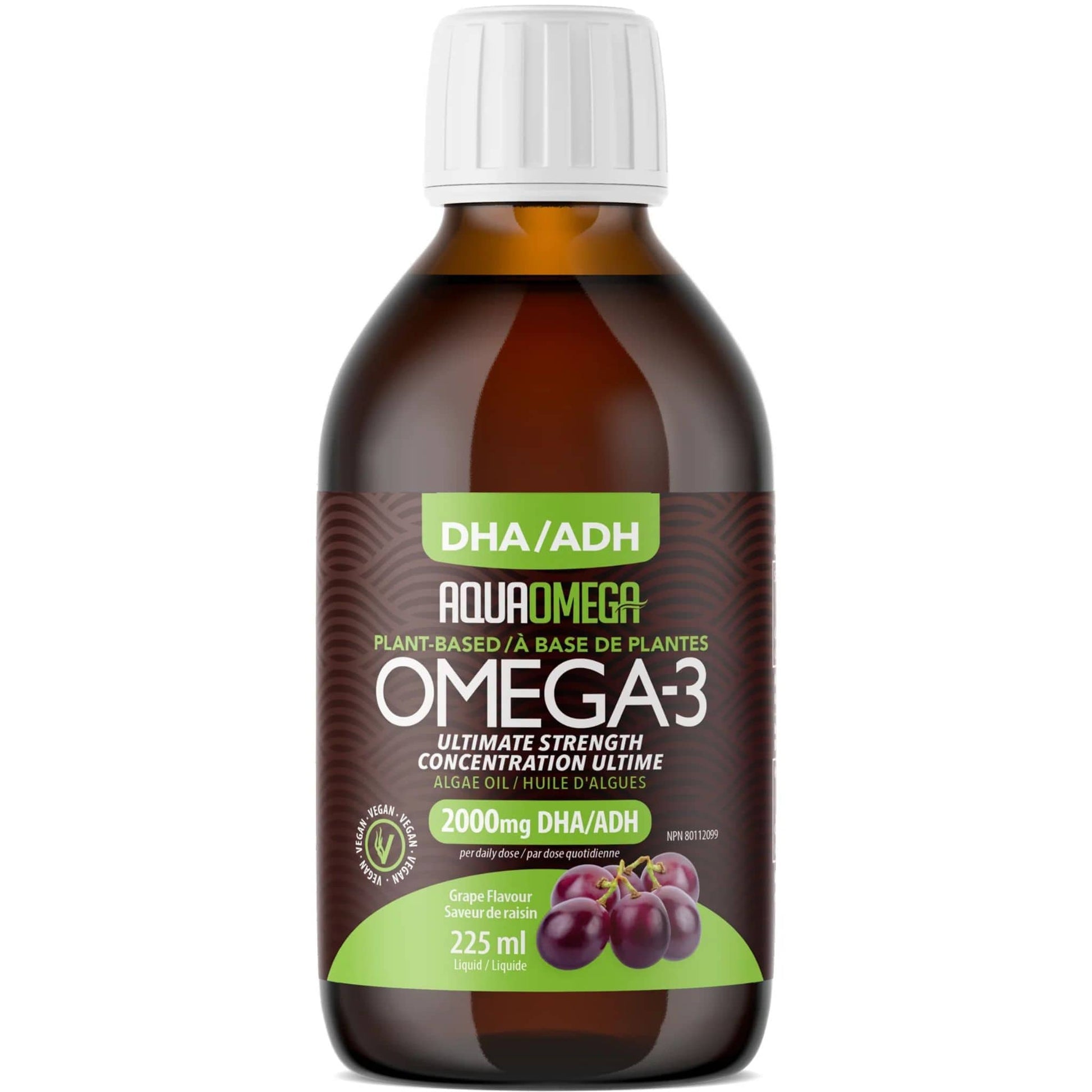Grape Flavour, 225ml | AquaOmega Vegan Algae Oil Omega 3 Liquid, High DHA