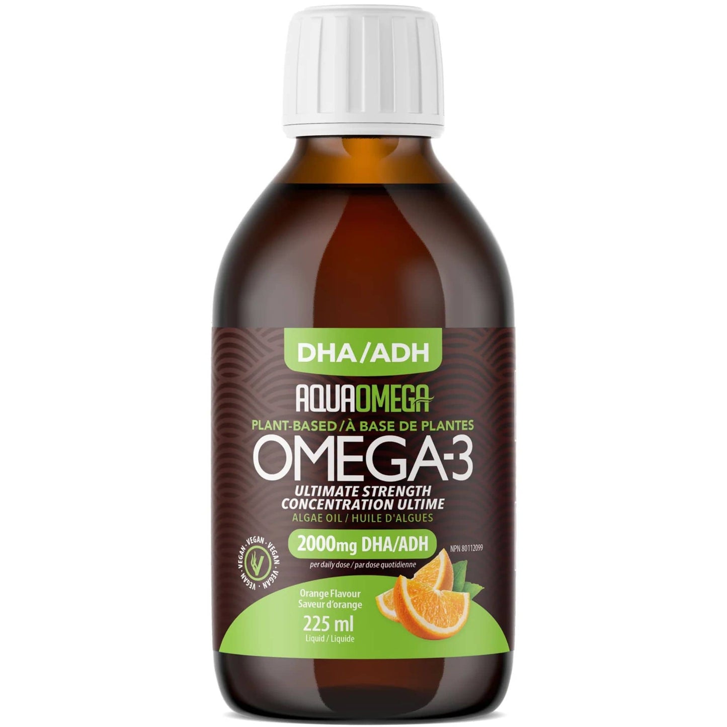 Orange Flavour, 225ml | AquaOmega Vegan Algae Oil Omega 3 Liquid, High DHA