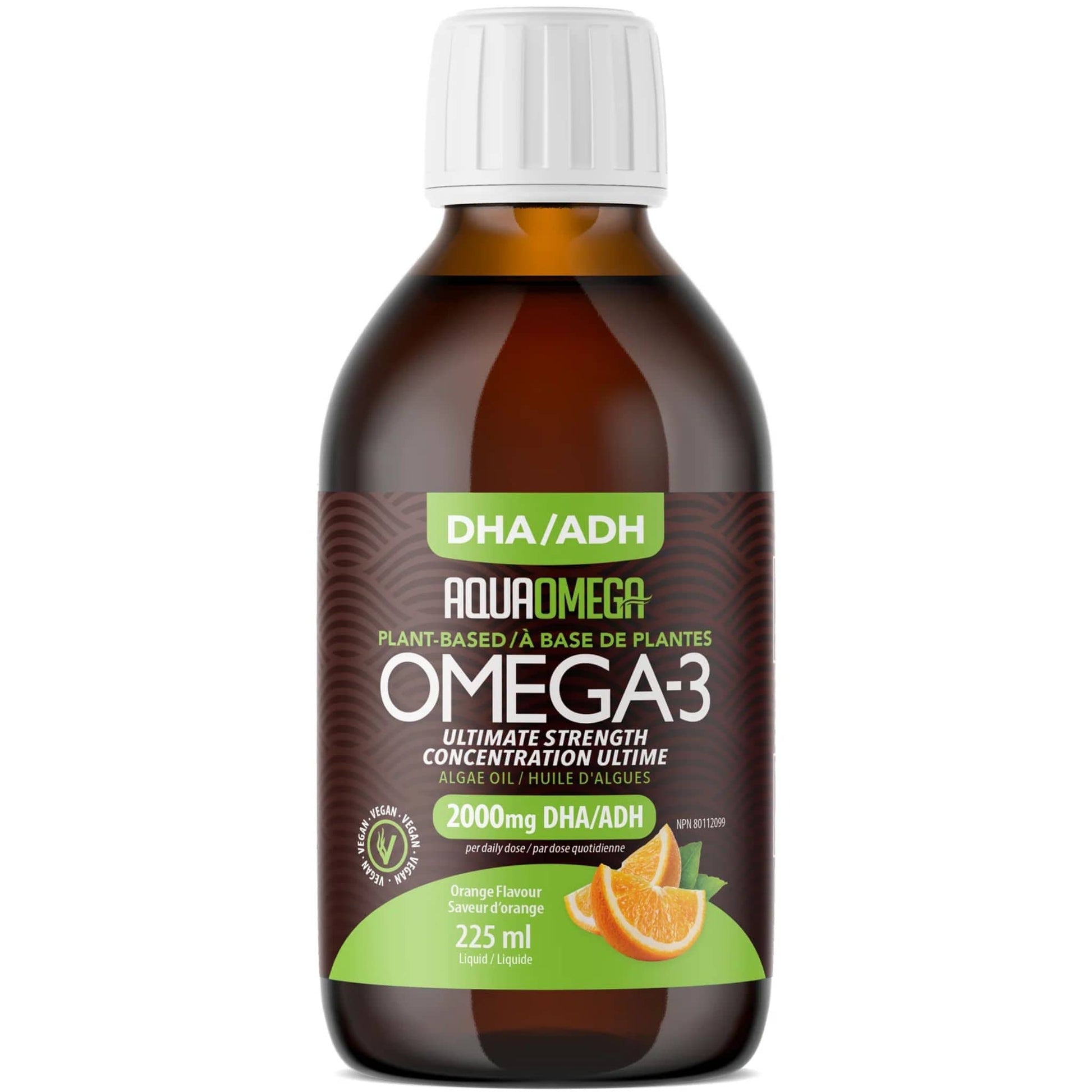 Orange Flavour, 225ml | AquaOmega Vegan Algae Oil Omega 3 Liquid, High DHA