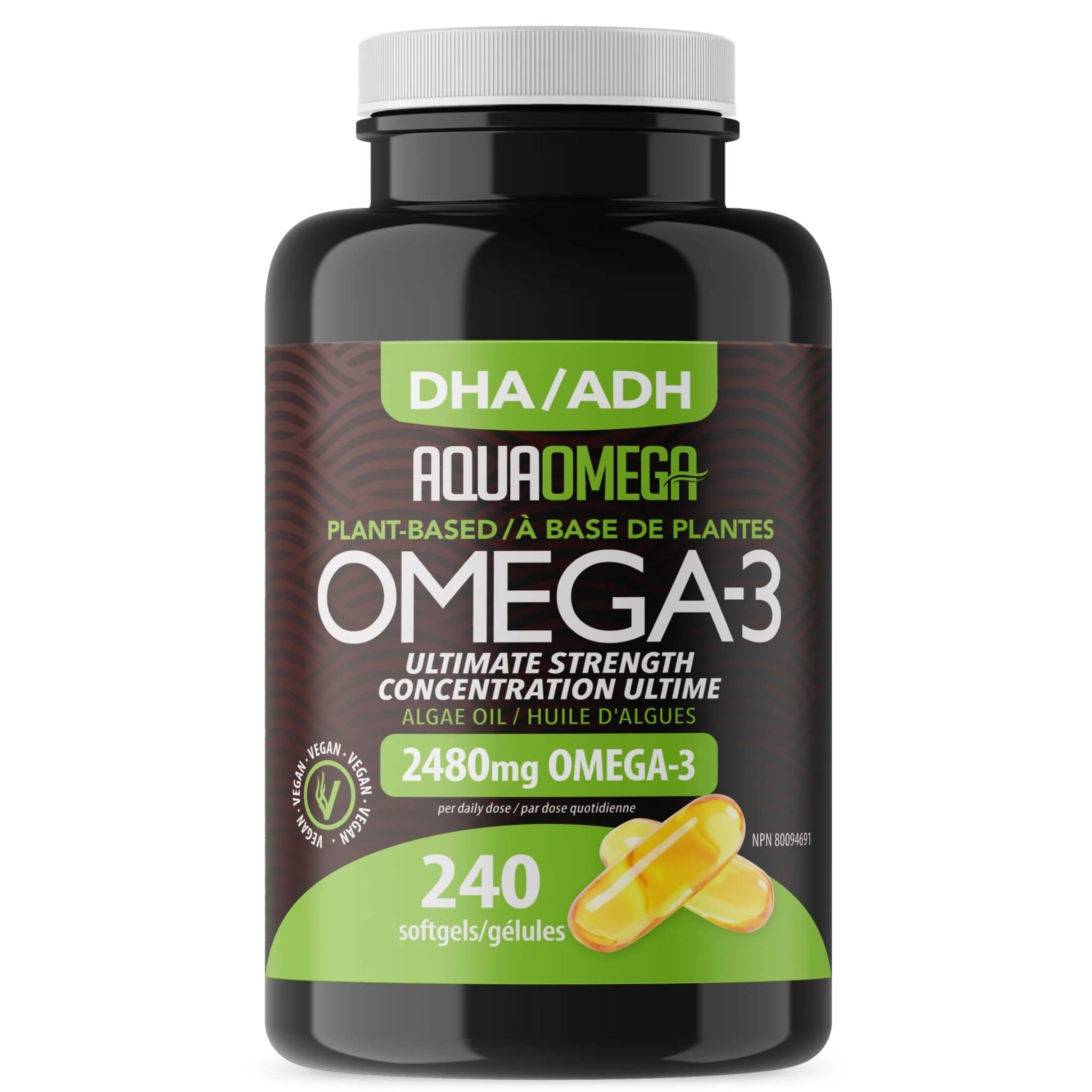AquaOmega Vegan Algae Oil Omega 3, High DHA, 120-240 Softgels