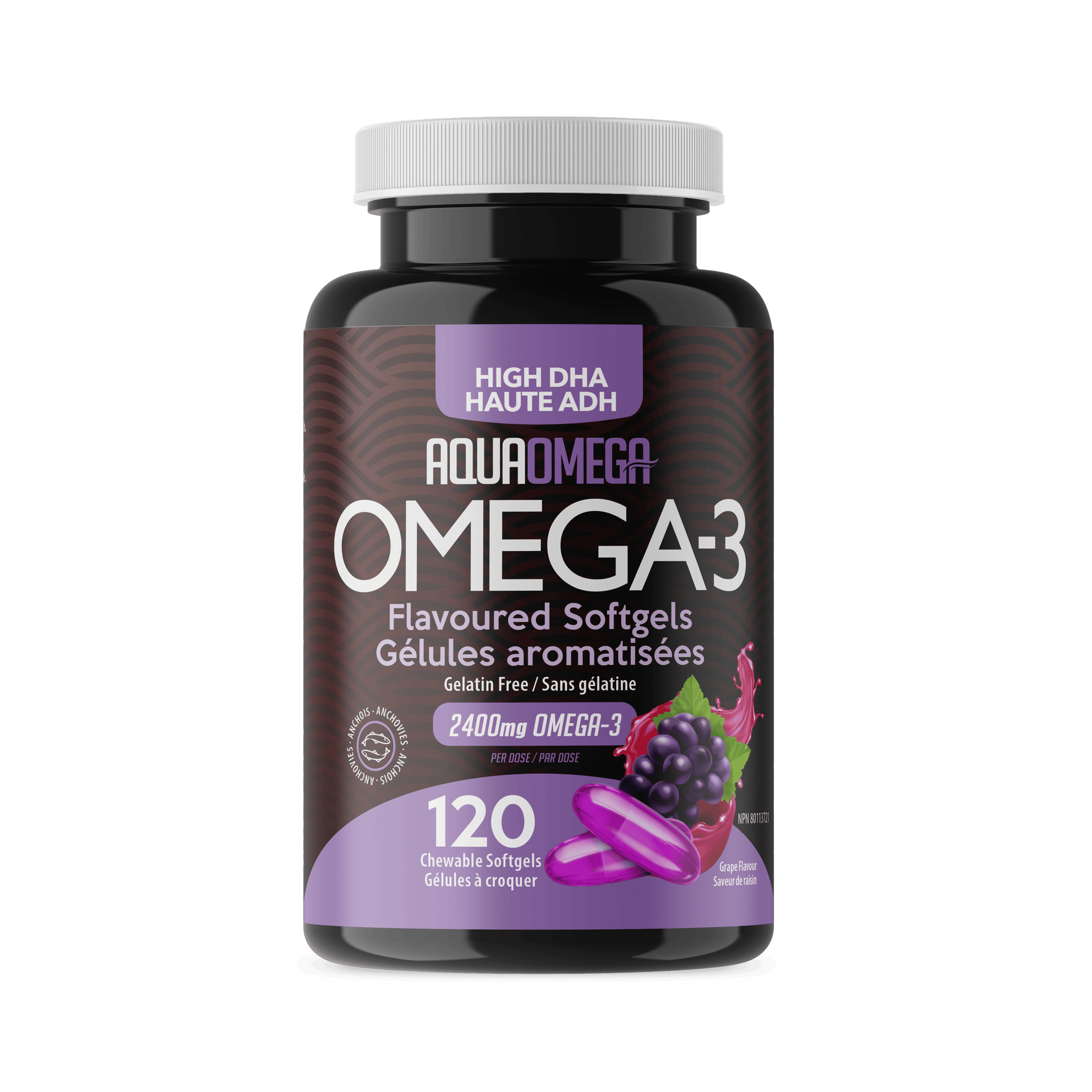 AquaOmega High DHA Omega 3 Chewable Softgels Grape