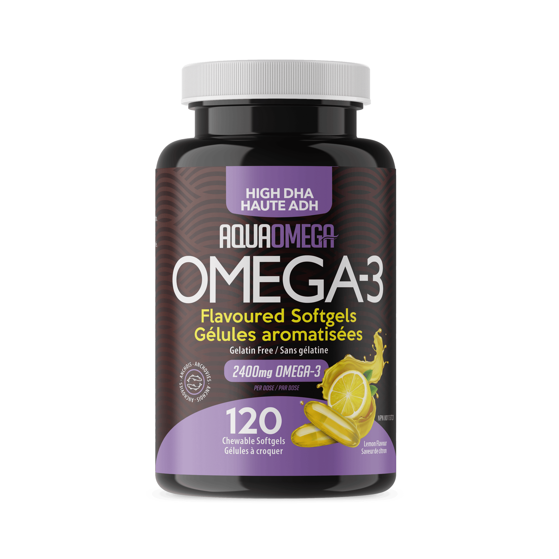 AquaOmega High DHA Omega 3 Chewable Softgels Lemon