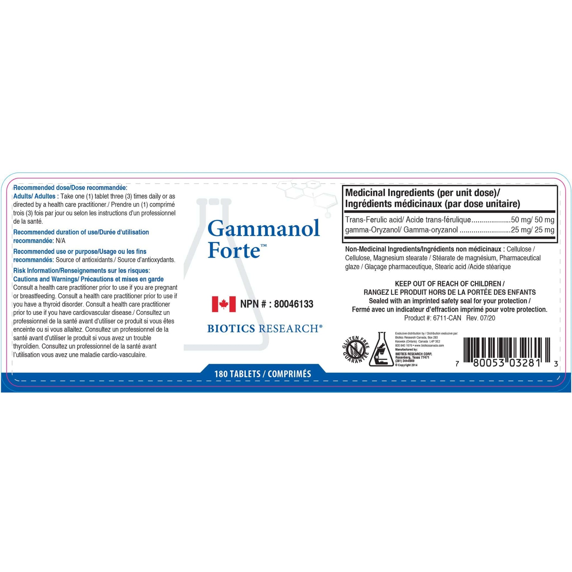 100 Tablets | Biotics Research Gammanol Forte
