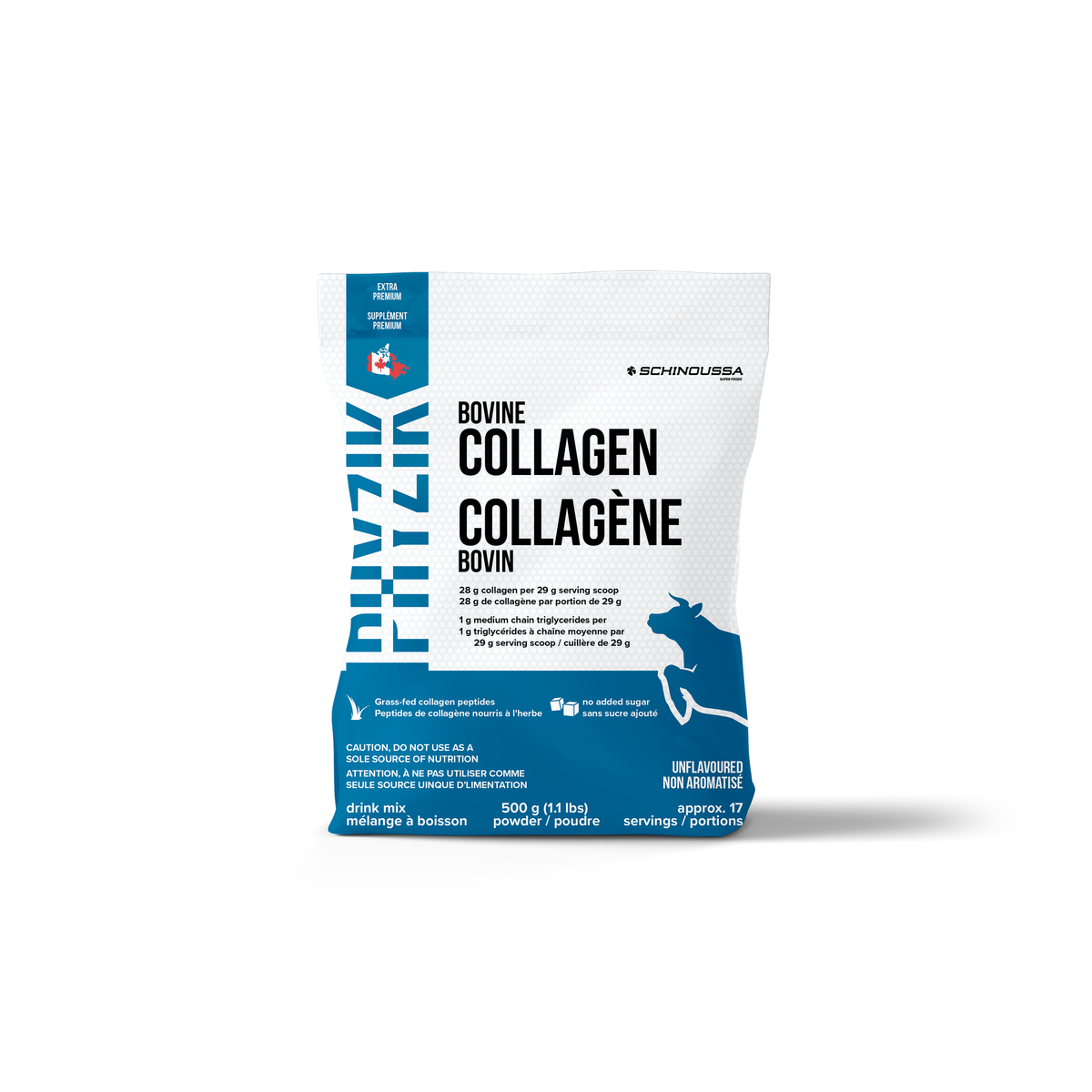 Schinoussa Grass-Fed Bovine Collagen Peptides with MCT, Unflavoured Hydrolyzed Collagen Powder for Coffee and Smoothies, 500g