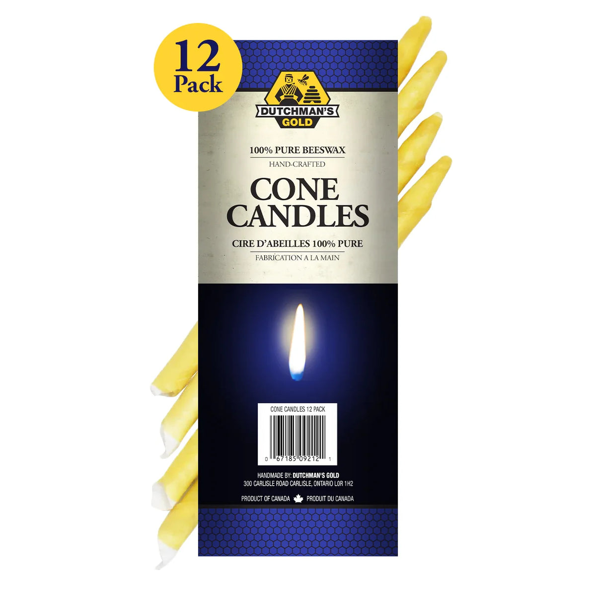 Dutchman's Gold Beeswax Cone Candles, 12 Pack