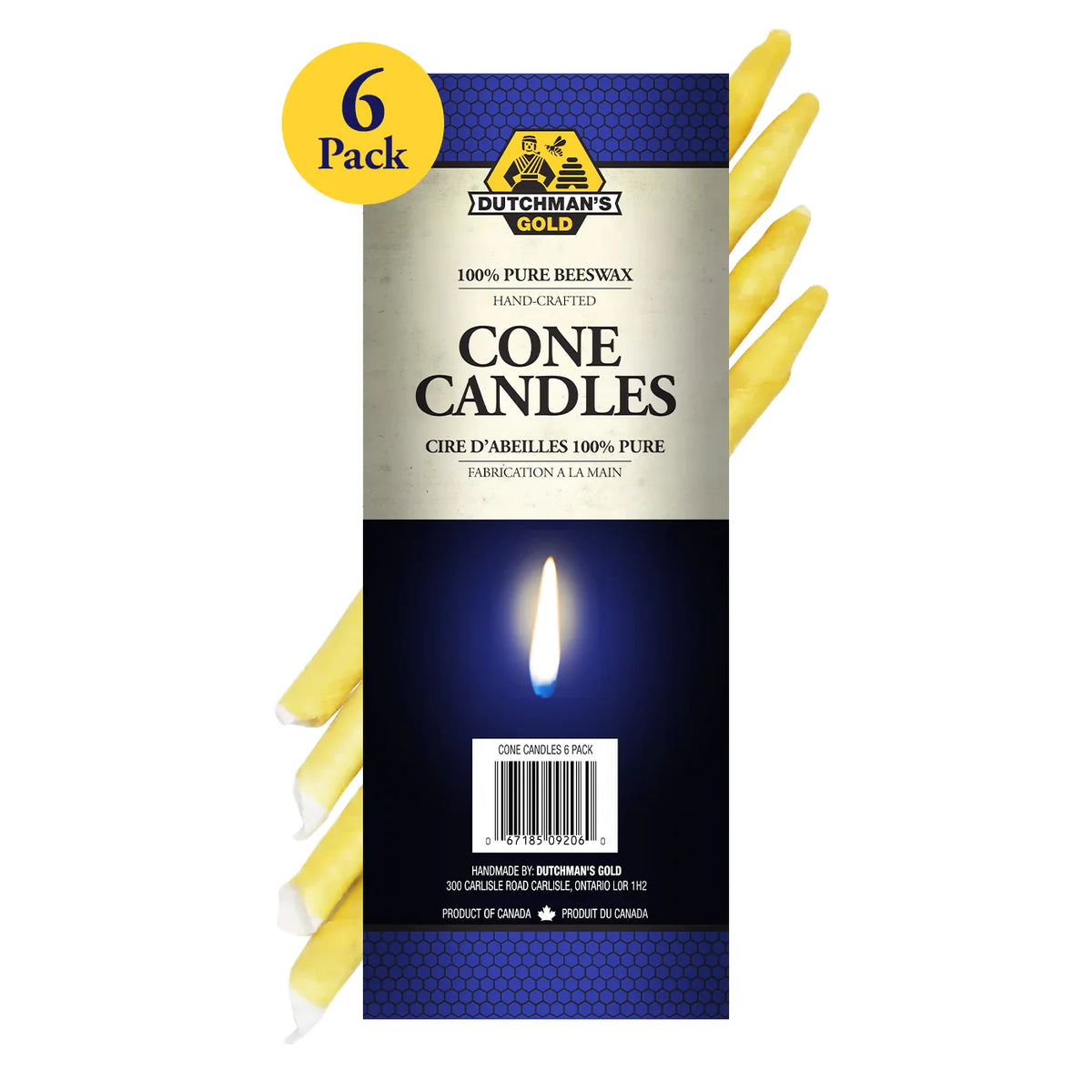 Dutchman's Gold Beeswax Cone Candles, 6 Pack