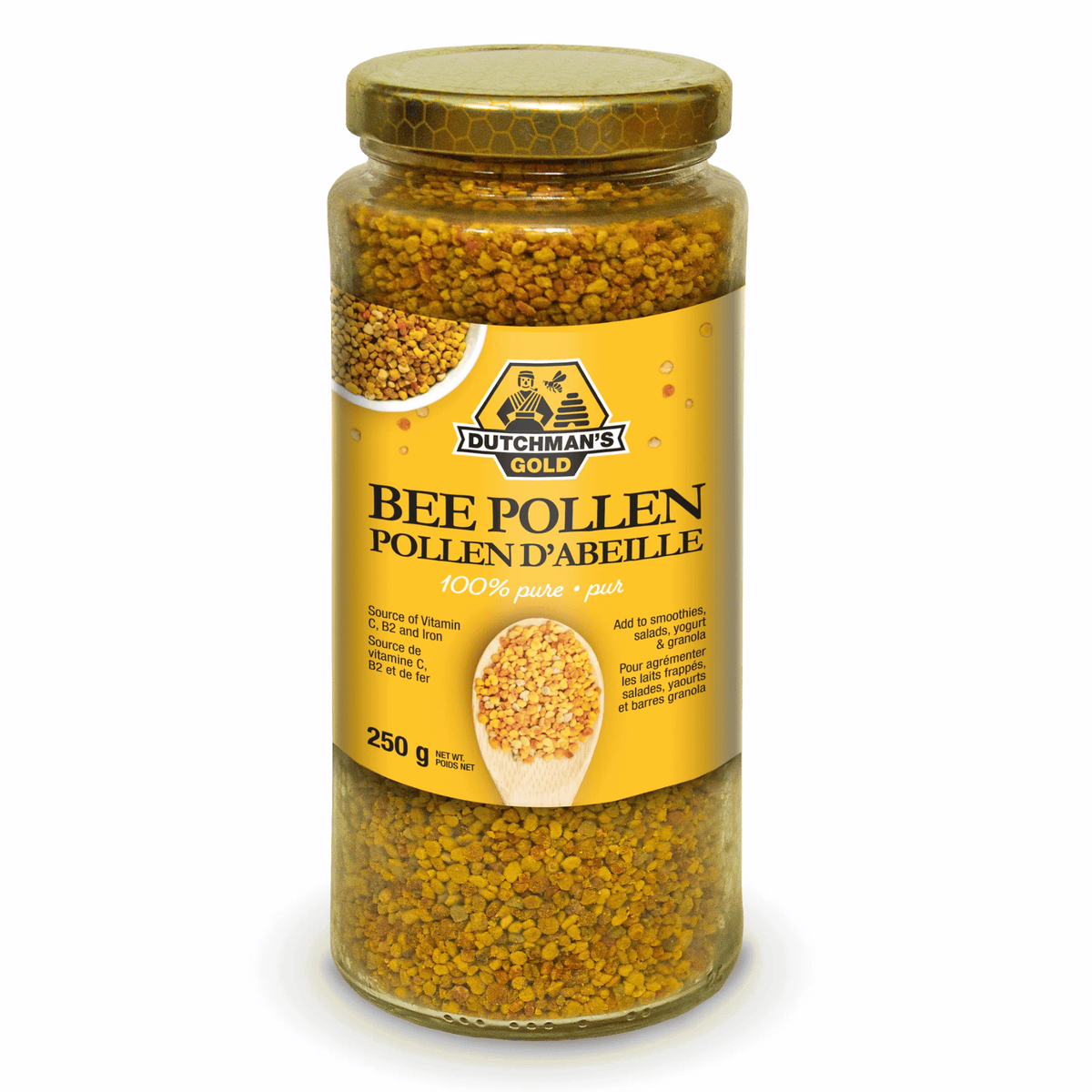 250g | Dutchman's Gold Bee Pollen Granules in Glass Jar