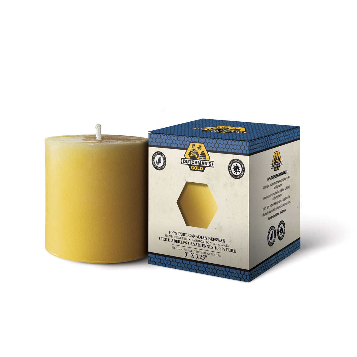 Dutchman's Gold Beeswax Pillar Candle, 3" x 3.25"